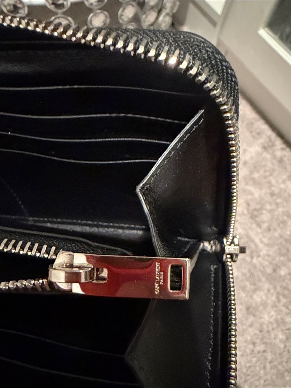 YSL Saint Laurent Black Croc-Embossed Zip Around Wallet with Silver YSL Logo - Picture 8 of 10